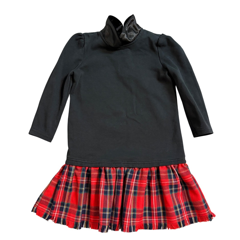 Polo Ralph Lauren Girls  Plaid print Ponte jersey Dress Velour Collar Size 5